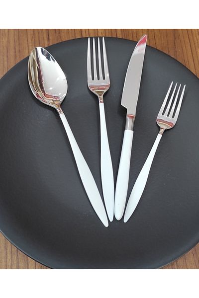 BRONDOFF Carmen 24 Piece White Steel Fork Spoon Knife Set