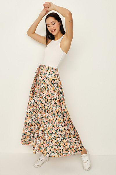 Select Moda Fusta lungă cu curea florală pentru femei