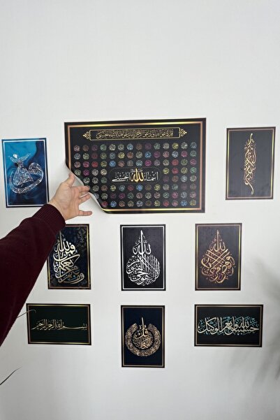 statik kağıt Çerçeve Görünümlü Tutunma Özellikli Tablo 9 ' Lu Poster Set (hat...