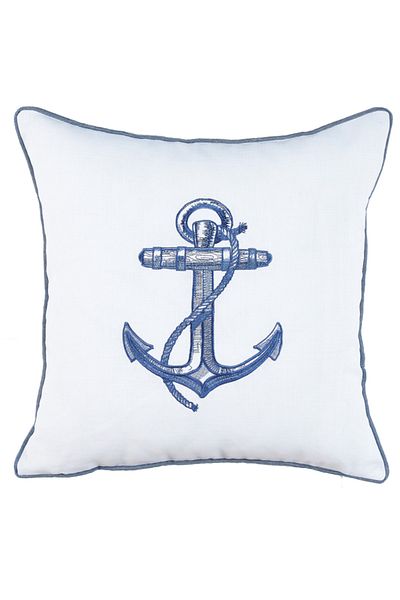 caka home design Embroidered Throw Pillow Cover Bias Anchor ( Ecru / Navy Blue Embroidery )