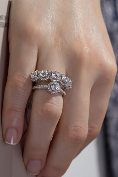 Crystal Diamond Zirconia Işıklı Kutuda Sarı Beştaş & Tektaş Yüzük