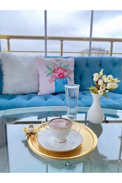 Aslı Hediyelik Zambak Çiçekli Yuvarlak Desenli Gold Sunum , Dekoratif Servis ...