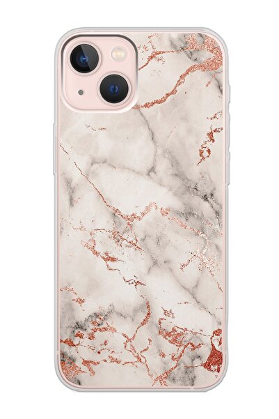Spoyi Iphone 13 uyumlu Beyaz Mermer Tasarımlı Şeffaf Telefon Kılıfı
