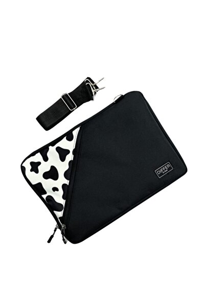 Differ Studio 13-14 بوصة نمط البقرة السوداء مقاوم للماء / مع حزام / كمبيوتر محمول / ماك بوك / دفتر / حافظة / حقيبة