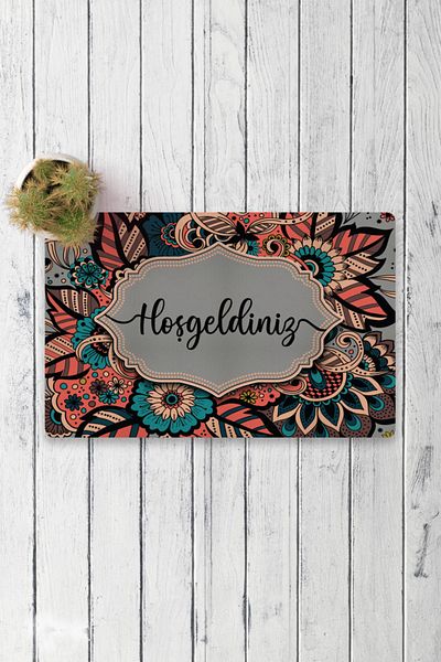 Vagonik Welcome Ethnic Pattern Digital Printed 50x70cm Decorative Multi-Purpose Indoor and Outdoor Door Mat