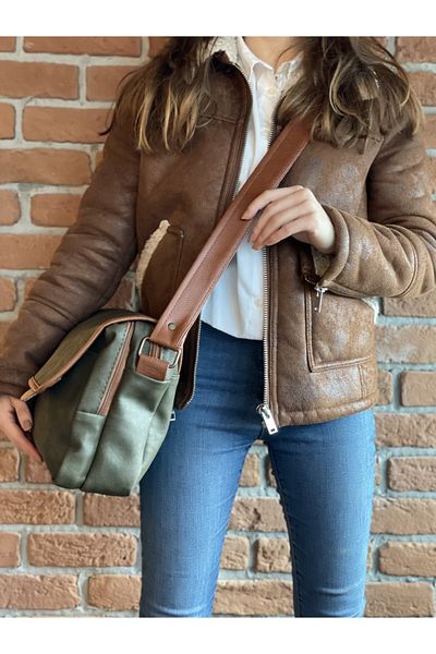 Vendetta Çanta Khaki-Tan Covered Nubuck Postman Crossbody Bag