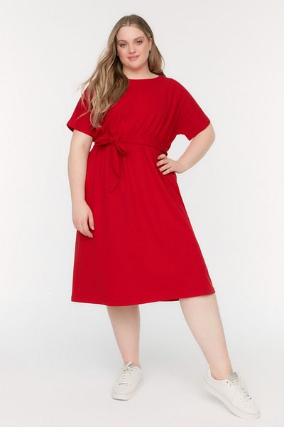 Trendyol Curve Red Belted Crew Neck Knitted Dress TBBSS22AH0242
