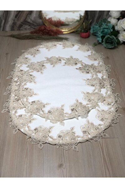 Kumru Çeyiz 2'li Güllü Güpürlü %100 Pamuk Halı Taban Banyo Paspası