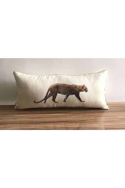 KIRLENTİM E812-3080 Κρεμ δάπεδο Walking Leopard Edges Κάλυμμα μαξιλαριού ριχτάρι με μοτίβο και στις δύο πλευρές