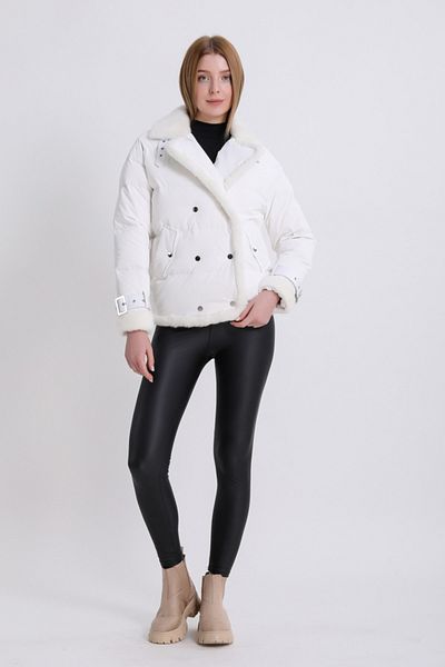 Leather Club معطف منتفخ من ريش الإوز مع إكسسوارات من فرو المنك الأبيض
