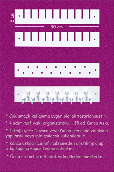 First Mobilya - Süslü - Çok Amaçlı - Hediyelik - Askılık - Anahtarlık - Küpe Takı Düzenleyici -beyaz