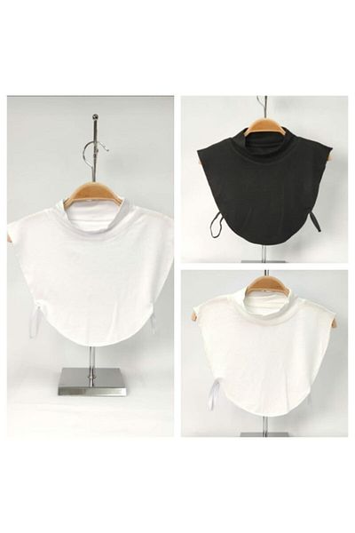 Shalista 3" White-ecru-black Hijab with Throat - Quality Cotton Combed Cotton
