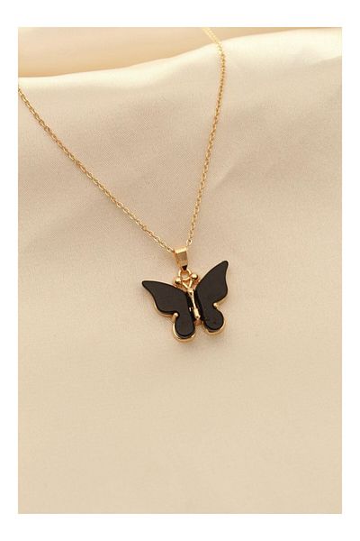 Clariss Black Pearlescent Butterfly Figured Women's Necklace