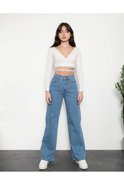 Trn JNS Pantaloni Palazzo de blugi largi cu talie super înaltă din Lycra anii 90. (SUPER ÎNALTĂ)