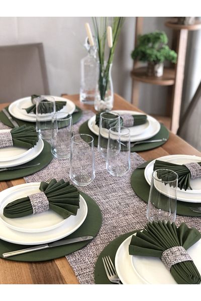 desen izmir American Service, Wicker 6 Plates, 6 Napkins, 6 Napkin Rings and Runner Tk4