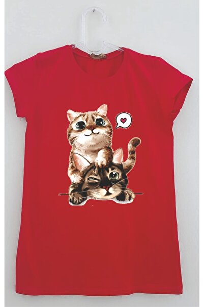 LADİJİTAL BASKI ÇÖZÜMLERİ Crveno mačka sa slikom T-shirt