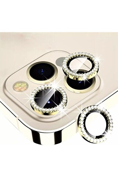 Nezih Case 13 Pro- 13 Promax Uyumlu Gold Swarovski Taşlı Kamera Lensi Koruma