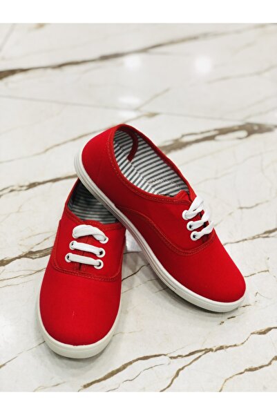E Kandiş Kırmızı Günlük Bağcıklı Keten Ayakkabı Kalıp Küçük 1 Beden Büyük Alınız