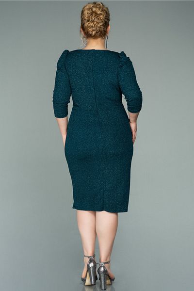 Abiyefon Emerald Green Capri Sleeve Double Breasted Collar Glitter Plus Size Dress Abk1246