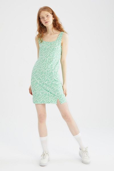 DeFacto Καλοκαιρινό μίνι φόρεμα Cool Bodycon με τετράγωνο λαιμό με floral σχέδιο