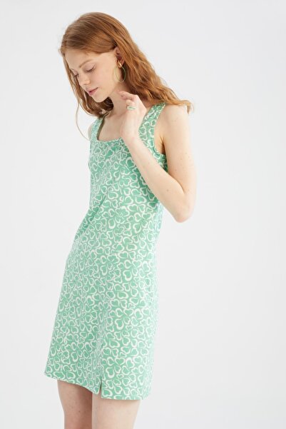 DeFacto Cool Bodycon Square Neck Floral Pattern Summer Mini Dress
