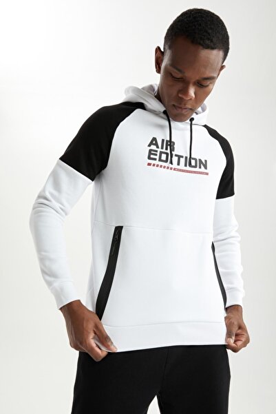DeFacto Fit Slim Fit Kapüşonlu Baskılı Sweatshirt