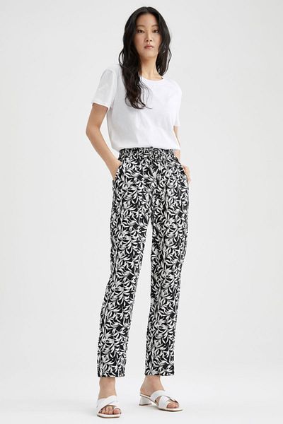 DeFacto Harem-gemusterte Viskose-Hose mit hoher Taille und Taschen I3709az22sm