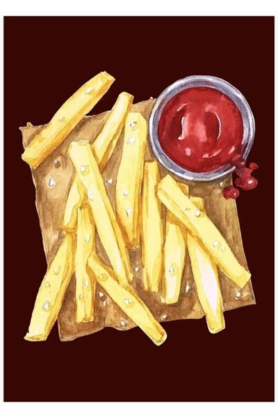 Universal Διακοσμητική ξύλινη αφίσα με τηγανητές πατάτες με κέτσαπ και θαλασσ...