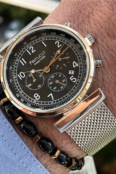 Ferrucci Wicker Cord Silver Color Men's Wristwatch + bracelet
