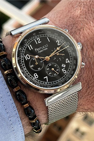Ferrucci Wicker Cord Silver Color Men's Wristwatch + bracelet