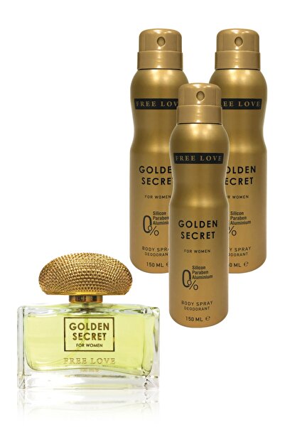 FREE LOVE Golden Secret Edp Kadın Parfüm 100 ml Ve Deodorant 150 ml  3 Adet
