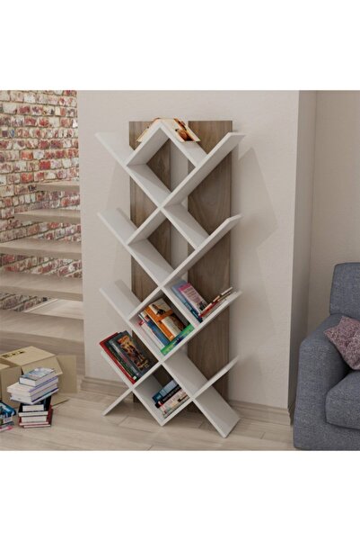 lagomood Rahle Kitaplık Beyaz & Ceviz