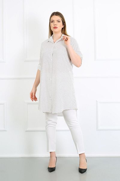 By Alba Collection Tunică de damă, bumbac, viscoză, buline, marime mare, alba