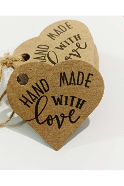 Mapi Kraft Kalp Şeklinde "hand Made With Love" Baskılı Kart (50 Adet) 4,5- 5 Cm