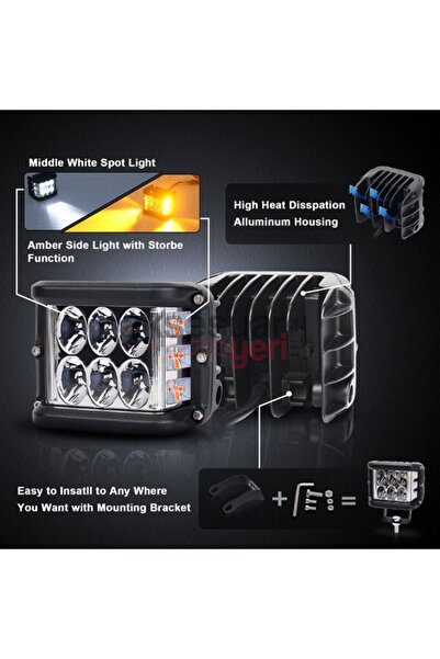 Genel Markalar Offroad Sis Çalışma Lambası Turuncu Beyaz Cakar Modlu 12 Led 3...