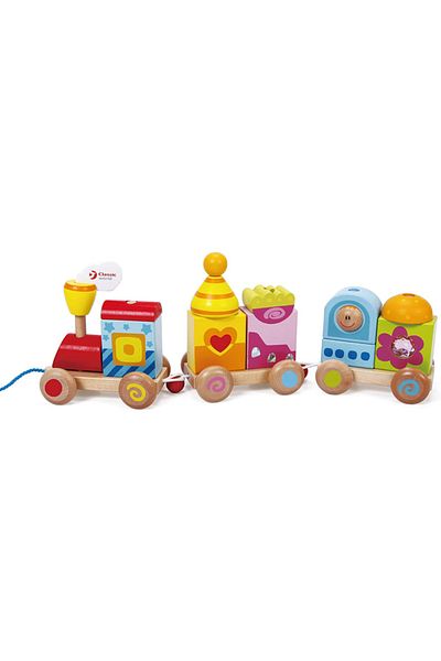 Classic World Calimeratoys Wooden Check Check Train Colored Blocks