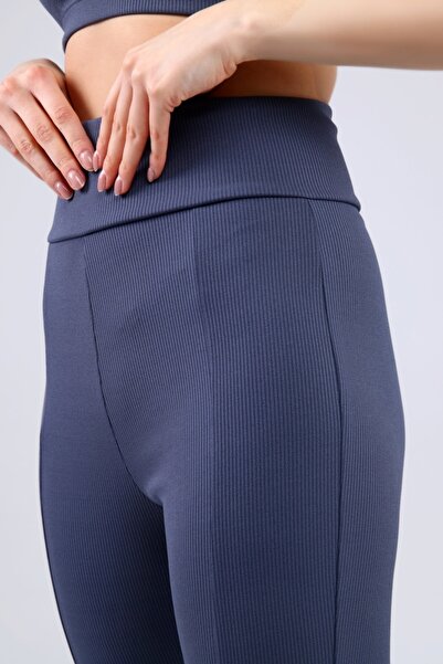 Grenj Fashion Smoked Ribbed Short Leg Front Slit High Waist Tights