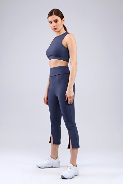 Grenj Fashion Smoked Ribbed Short Leg Front Slit High Waist Tights