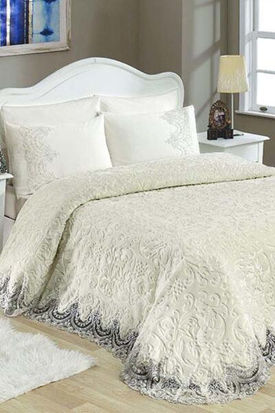 Siste Regn طقم بطانية من الدانتيل الفرنسي مزدوج البودرة طقم مفرش سرير
