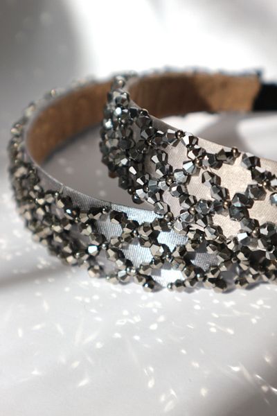 THE MOON Kate Crystal Jewelled Gray Satin Crown