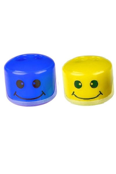 Bigpoint Double Storage Pencil Sharpener Smiling Face Blue-yellow 2 Pieces