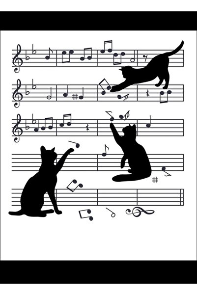 Universal Notalar Kedi Hediye Kedi Müzik Nota Severler Yavru Kedi Kara Kedi T...