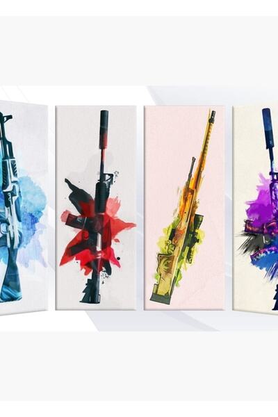 Universal Cs:go Suluboya Silahlar Tablo Ahşap Poster Dekoratif