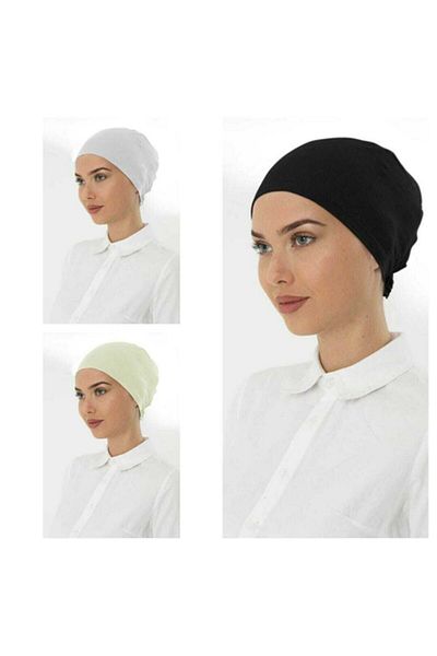 Shalista 3 Pieces Black-ecru-white Plain Combed Cotton Bonnet