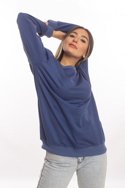 blackbonds Kadın İndigo Mavi Basic Oversize Sweat