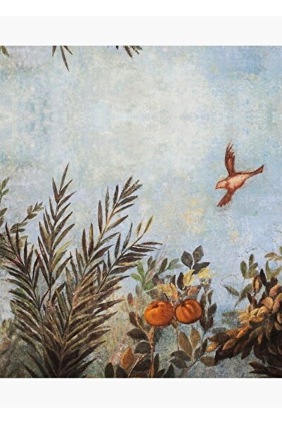 Universal Antik Roma Duvar Resimleri,uçan Kuş, Mavi Gök Ve Meyve Ağaçları,yeşil Çiçekler Ahşap Poster