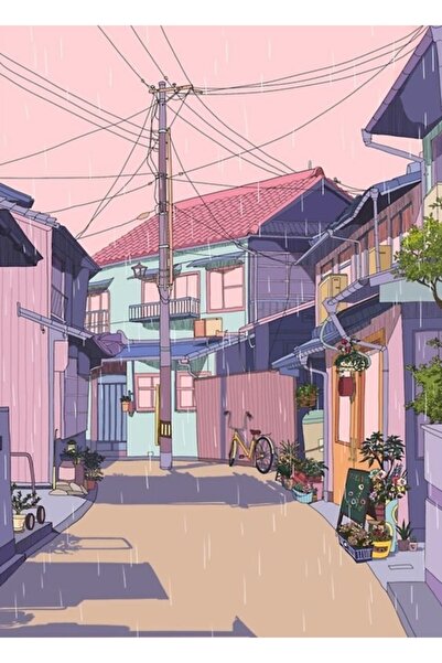 Universal Pictură cu efect de ploaie de zi într-o zi roz și un cer într-o str...