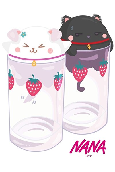 Universal Nana & Hachi - Çilek Bardakları Tablo Ahşap Poster Dekoratif