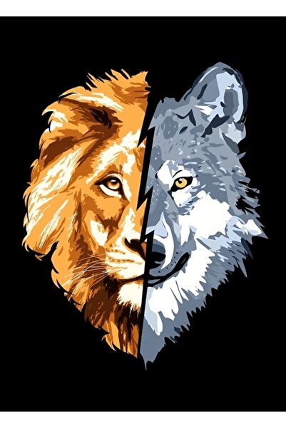 Universal Διακοσμητική ξύλινη αφίσα ζωγραφικής με θέμα Λύκος εναντίον Λιοντάρι