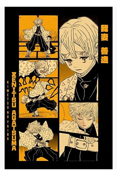 Universal Zenitsu Demon Slayer Manga Panel Tasarımı Tablo Ahşap Poster Dekoratif